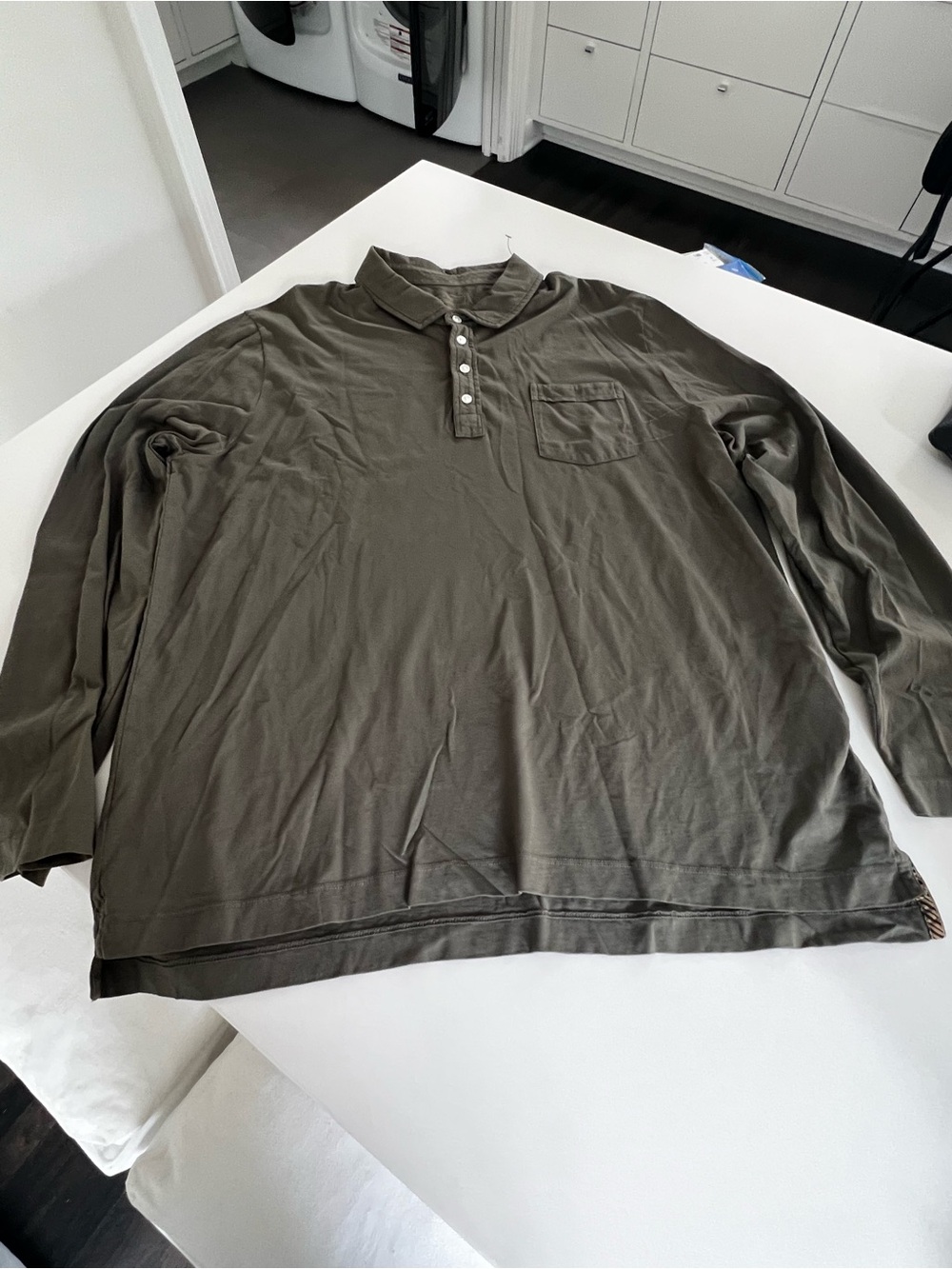 Billy Reid Men's Long Sleeve Polo Shirt - Olive Green XXL